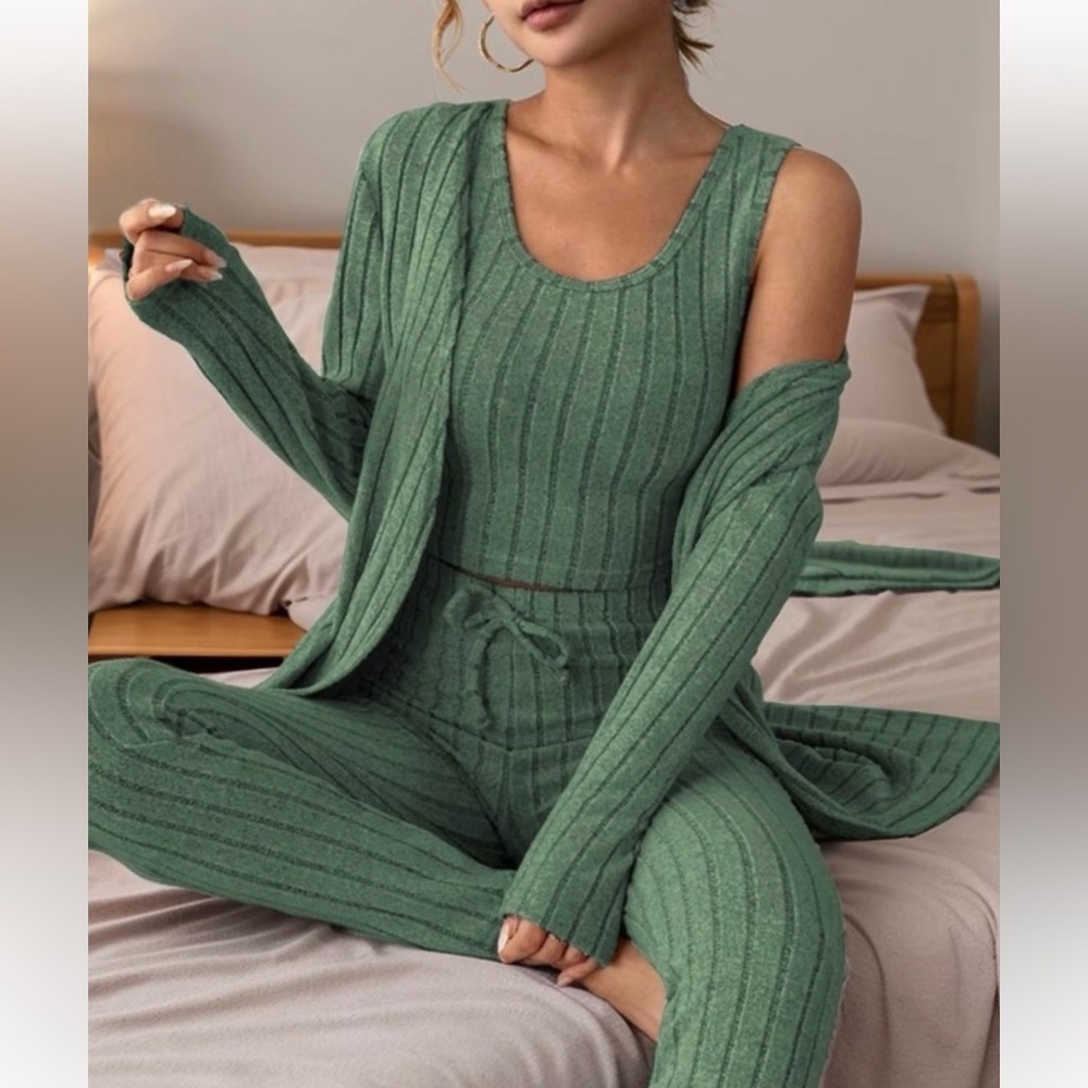 NEW Boutique 3pc Ribbed Knit Lounge Set in Green sz XL